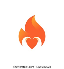 Fire and heart design vector - burning love logo template