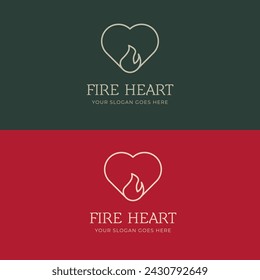 Fire Heart. Hot love power energy logo template. Stock vector illustration isolated on different backgrounds.