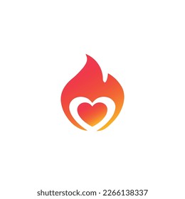 Fire Heart Icon with Gradient Vector Design Concept. Fiery Love, Flame Symbol Flat Icon on White Background.