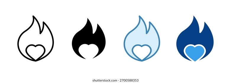 Fire And Heart Icon Set Multiple Style Collection