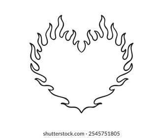 fire heart line tattoo doodle outline style shaped concept. fire heart hand drawn icon. . Vector illustration