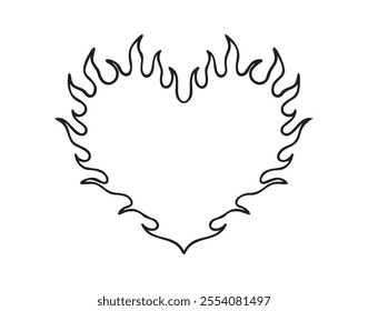 fire heart line tattoo doodle outline style shaped concept. fire heart hand drawn icon. . Vector illustration