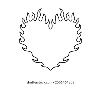 fire heart line tattoo doodle outline style shaped concept. fire heart hand drawn icon. . Vector illustration