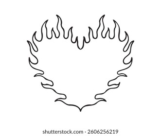 fire heart line tattoo doodle outline style shaped concept. fire heart hand drawn icon. . Vector illustration