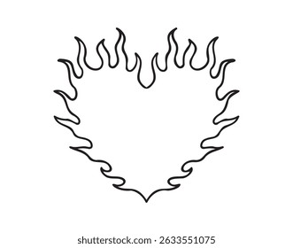 fire heart line tattoo doodle outline style shaped concept. fire heart hand drawn icon. . Vector illustration