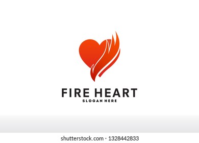 Fire heart logo design template - vector