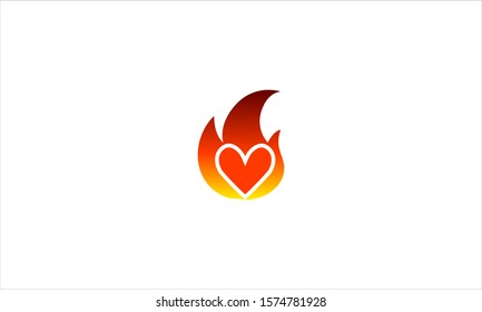 Fire Heart Logo designs concept vector and Love Fire flat minimalist symbol icon