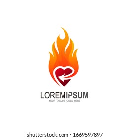El logotipo del corazón de fuego diseña el concepto vectorial, símbolo del logotipo de Love Fire, icono 3d