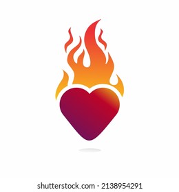 El logotipo del corazón de fuego diseña el vector del concepto, icono del símbolo del logotipo de Love Fire