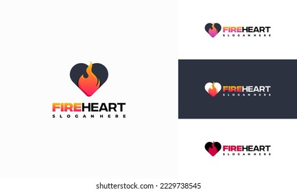 Fire Heart Logo designs concept vector, Love Fire logo symbol icon