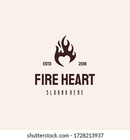 Fire Heart logo hipster retro vintage vector template