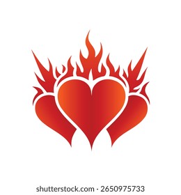 Fire Heart Love Flame, flaming hearts with vibrant color gradients, Tattoo T-Shirt Graphic Elements.