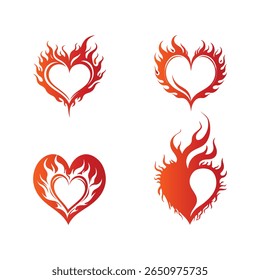 Fire Heart Love Flame, flaming hearts with vibrant color gradients, Tattoo T-Shirt Graphic Elements.