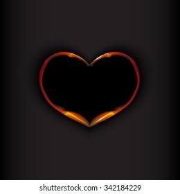 Fire heart on black background. Valentines day concept. Vector