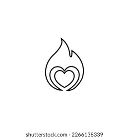 Fire Heart Outline Icon Vector Design Concept. Fiery Love, Flame Symbol Flat Icon on White Background.