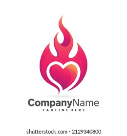fire and heart vector logo design
