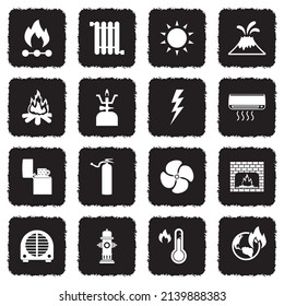 Fire And Heat Icons. Grunge Black Flat Design. Vector Illustration.
