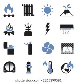Fire And Heat Icons. Two Tone Flat Design. Vector Illustration.