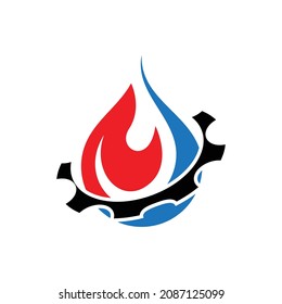 Fire Heating Cooling Snowflake Conditioning Ventilation Gear Abstract Gas Oil Water Drop Heating Sun Summer Plumbing Winter Eco Logo