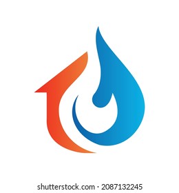 Fire Heating Cooling Snowflake Conditioning Ventilation Gear Abstract Gas Oil Water Drop Heating Sun Summer Plumbing Winter Eco Logo