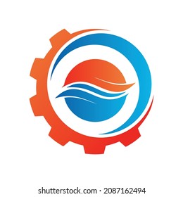 Fire Heating Cooling Snowflake Conditioning Ventilation Gear Abstract Gas Oil Water Drop Heating Sun Summer Plumbing Winter Eco Logo