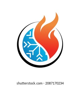 Fire Heating Cooling Snowflake Conditioning Ventilation Gear Abstract Gas Oil Water Drop Heating Sun Summer Plumbing Winter Eco Logo