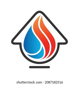 Fire Heating Cooling Snowflake Conditioning Ventilation Gear Abstract Gas Oil Water Drop Heating Sun Summer Plumbing Winter Eco Logo