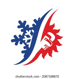Fire Heating Cooling Snowflake Conditioning Ventilation Gear Abstract Gas Oil Water Drop Heating Sun Summer Plumbing Winter Eco Logo