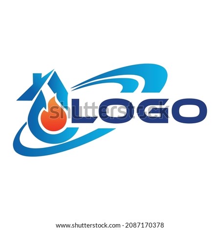 Fire Heating Cooling Snowflake Conditioning Ventilation Gear Abstract Gas Oil Water Drop Heating Sun Summer Plumbing Winter Eco Logo