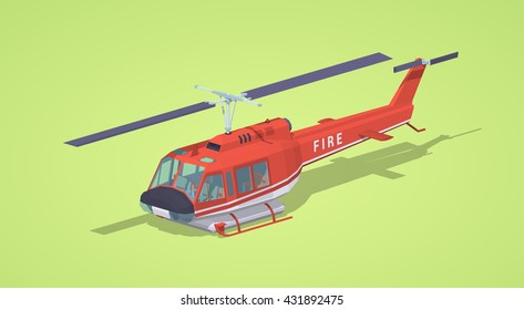 Fire helicopter against the green background. 3D lowpoly isometric vector illustration