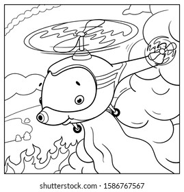 Fire Helicopter Extinguishes Fire Coloring Book Stock Vector (Royalty ...