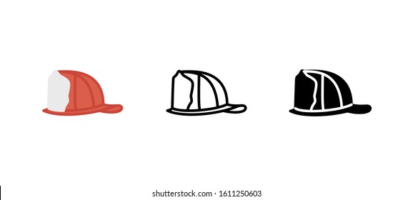 Fire Helmet firefighter icon. Service flat, silhouette, line vector illustration on white background