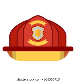 Fire helmet on white. Firefighter equipment and clothing, tools, accessories. Flat vector cartoon illustration. Objects isolated on a white background.