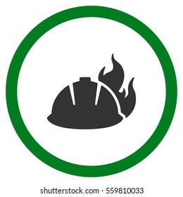 Fire Helmet vector bicolor rounded icon. Image style is a flat icon symbol inside a circle, green and gray colors, white background.