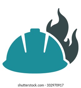 Fire Helmet vector icon. Style is bicolor flat symbol, soft blue colors, rounded angles, white background.