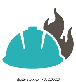 Fire Helmet vector icon. Style is bicolor flat symbol, grey and cyan colors, rounded angles, white background.