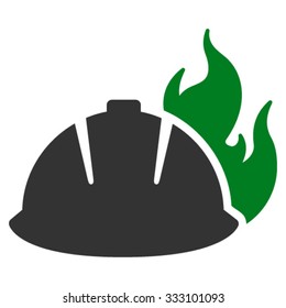 Fire Helmet vector icon. Style is bicolor flat symbol, green and gray colors, rounded angles, white background.