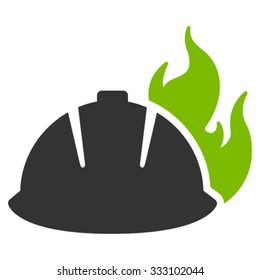 Fire Helmet vector icon. Style is bicolor flat symbol, eco green and gray colors, rounded angles, white background.