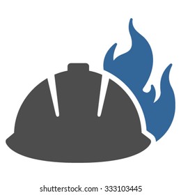 Fire Helmet vector icon. Style is bicolor flat symbol, cobalt and gray colors, rounded angles, white background.