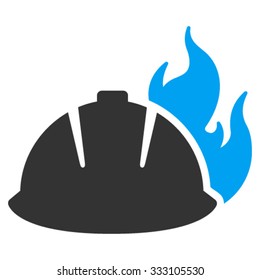 Fire Helmet vector icon. Style is bicolor flat symbol, blue and gray colors, rounded angles, white background.