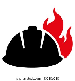Fire Helmet vector icon. Style is bicolor flat symbol, intensive red and black colors, rounded angles, white background.