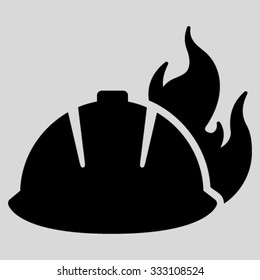 Fire Helmet vector icon. Style is flat symbol, black color, rounded angles, light gray background.