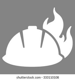 Fire Helmet vector icon. Style is flat symbol, white color, rounded angles, gray background.