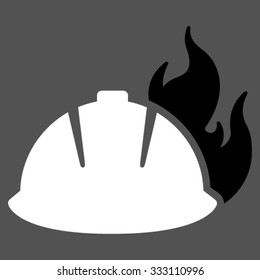 Fire Helmet vector icon. Style is bicolor flat symbol, black and white colors, rounded angles, gray background.