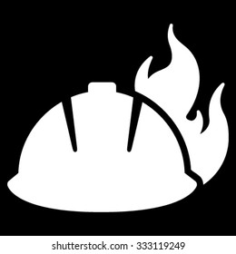Fire Helmet vector icon. Style is flat symbol, white color, rounded angles, black background.