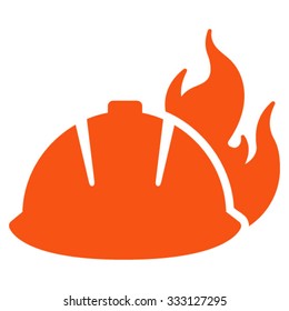 Fire Helmet vector icon. Style is flat symbol, orange color, rounded angles, white background.