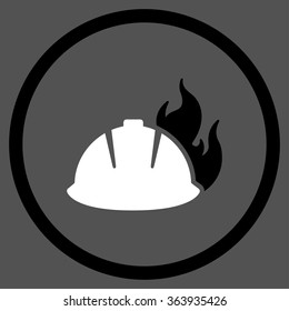 Fire Helmet vector icon. Style is bicolor flat circled symbol, black and white colors, rounded angles, gray background.