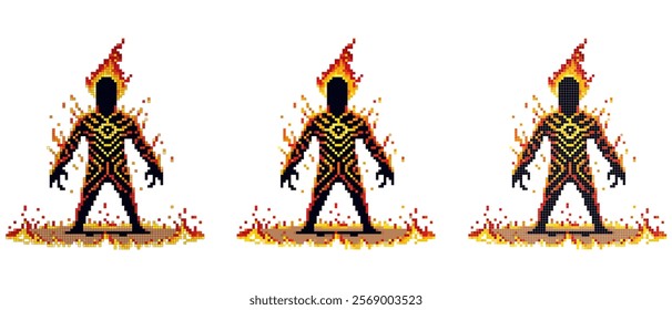 Fire hero with blazing armor in a dynamic pose ready for battle