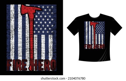 Fire Hero - Firefighter T Shirt Design. Use a safe helmet and uniform in vector eps with a black background, The professional rescuer ever