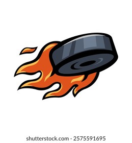 Fire Hockey Puck Mascot Logo Cartoon Illustration Vector